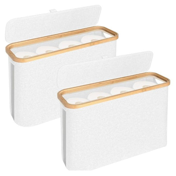 Carla Home 2 Pack Toilet Paper Storage Basket Holds Up 12 Rolls With Bamboo Lid And Handle For Rv Closet (White) Storage Bins & Baskets
