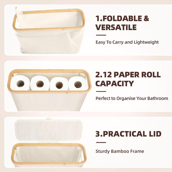 Carla Home 2 Pack Toilet Paper Storage Basket Holds Up 12 Rolls With Bamboo Lid And Handle For Rv Closet (White) Storage Bins & Baskets