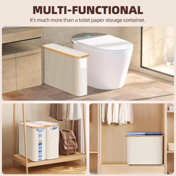 Carla Home 2 Pack Toilet Paper Storage Basket Holds Up 12 Rolls With Bamboo Lid And Handle For Rv Closet (White) Storage Bins & Baskets