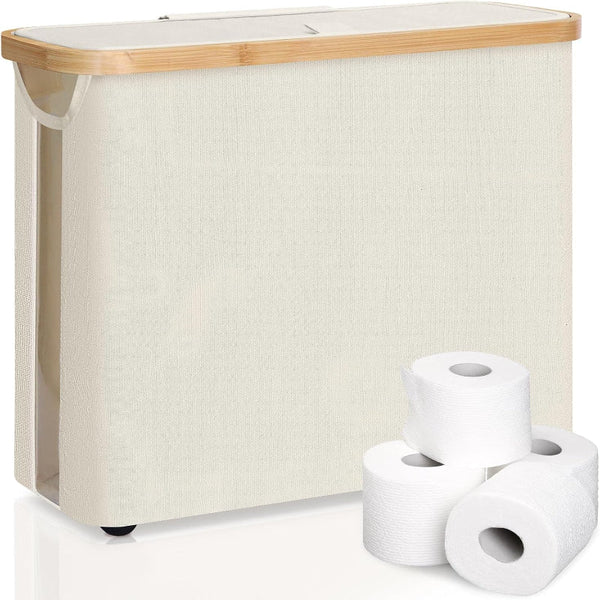 Carla Home 2 Pack Toilet Paper Storage Basket Holds Up 12 Rolls With Bamboo Lid And Handle For Rv Closet (White) Storage Bins & Baskets