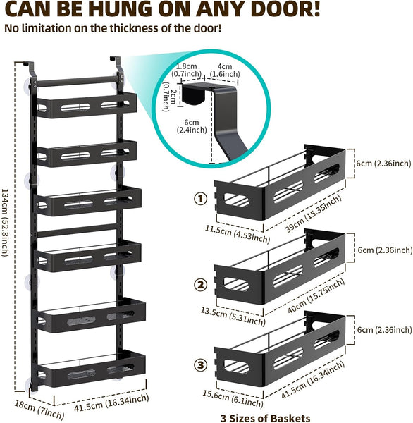Carla Home 6 Tier Over The Door Organizer With Adjustable Metal Pantry Storage Rack And Hanging Baskets For Kitchen Bathroom Hanging Closet Storage