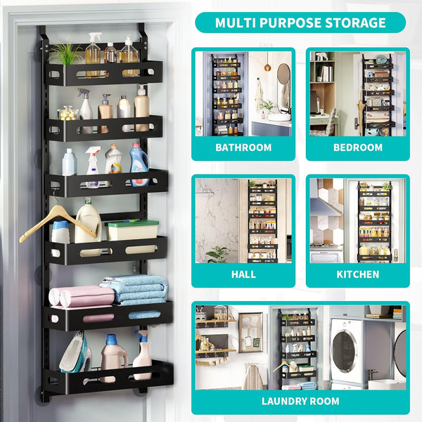 Carla Home 6 Tier Over The Door Organizer With Adjustable Metal Pantry Storage Rack And Hanging Baskets For Kitchen Bathroom Hanging Closet Storage
