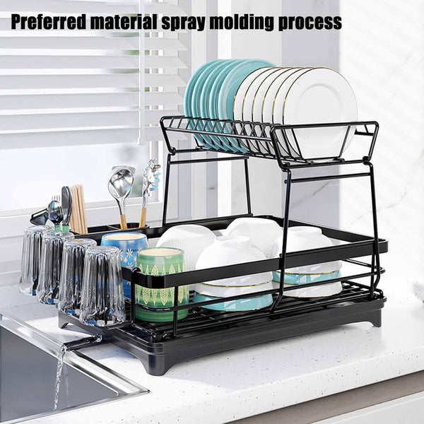 Carla Home 2 Tier Dish Drying Rack For Kitchen Counter With Drainboard Utensil Holder Cup & Cutlery Organizer Other Kitchen Storage