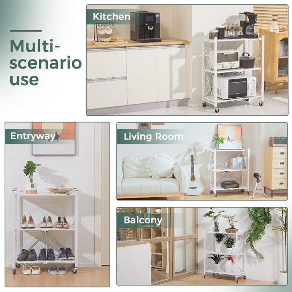 Carla Home 5 Tier Foldable Storage Shelf With Wheels For Kitchen Garage Pantry Or Basement (White) Tool Shelving & Racking Systems
