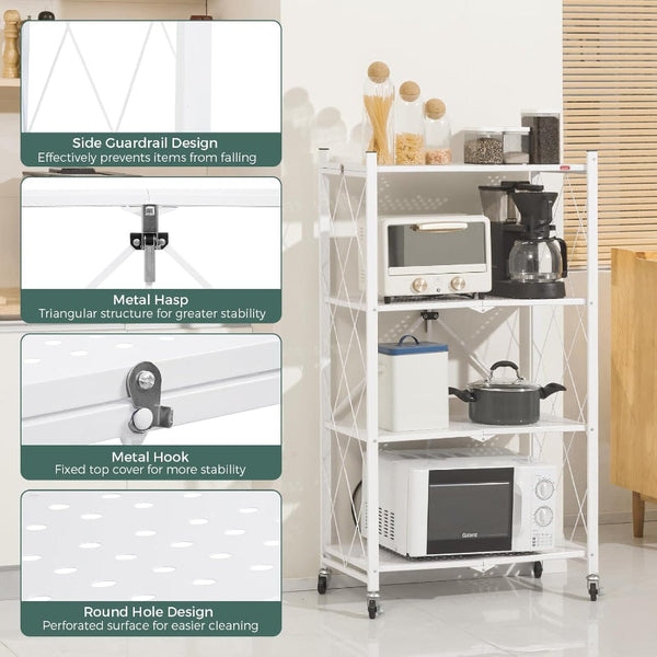 Carla Home 5 Tier Foldable Storage Shelf With Wheels For Kitchen Garage Pantry Or Basement (White) Tool Shelving & Racking Systems