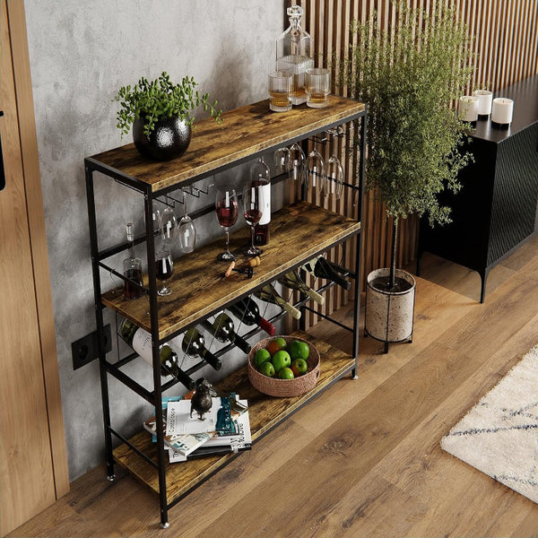 Carla Home Large Wine Rack With Glass Holder Metal Designed Bottle And Wood Countertop For & Champagne Racks
