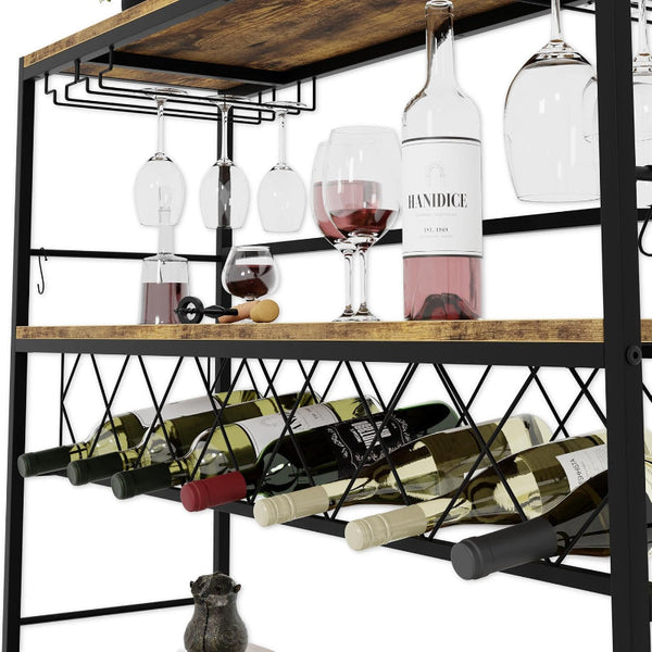 Carla Home Large Wine Rack With Glass Holder Metal Designed Bottle And Wood Countertop For & Champagne Racks