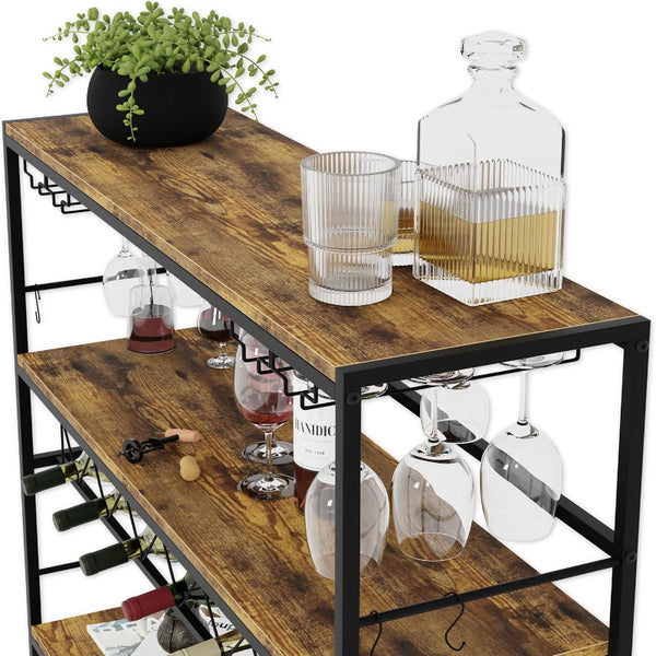 Carla Home Large Wine Rack With Glass Holder Metal Designed Bottle And Wood Countertop For & Champagne Racks