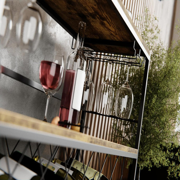 Carla Home Large Wine Rack With Glass Holder Metal Designed Bottle And Wood Countertop For & Champagne Racks