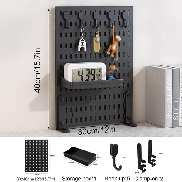 Carla Home Desk Pegboard Organizer Kit With Hooks Tray & Mount Ideal For Office Gaming Setup Workspace Organization (Black) Racks & Hooks