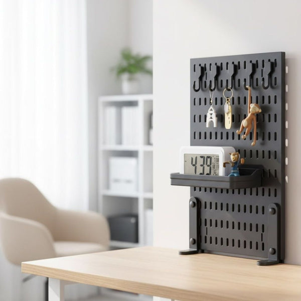 Carla Home Desk Pegboard Organizer Kit With Hooks Tray & Mount Ideal For Office Gaming Setup Workspace Organization (Black) Racks & Hooks