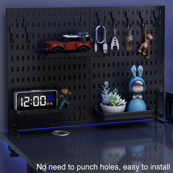 Carla Home Desk Pegboard Organizer Kit With Hooks Tray & Mount Ideal For Office Gaming Setup Workspace Organization (Black) Racks & Hooks
