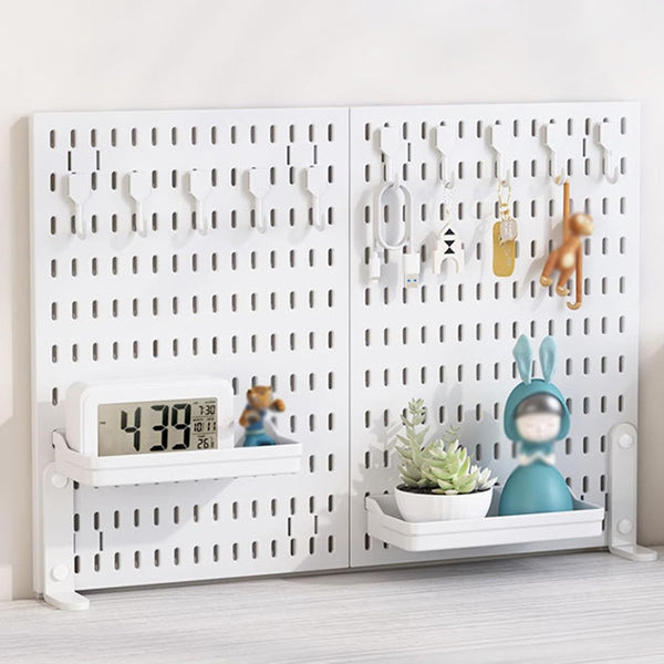 Carla Home 2 Pack Desk Pegboard Organizer Kit With Hooks Tray & Mount Ideal For Office Gaming Setup Workspace Organization (White) Personal Organisers