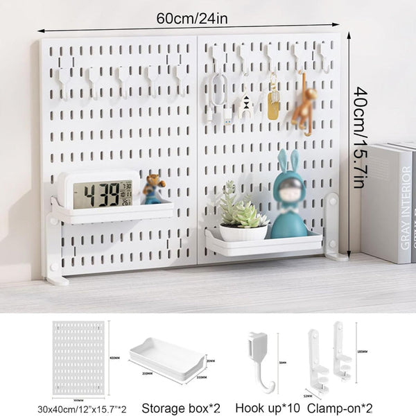 Carla Home 2 Pack Desk Pegboard Organizer Kit With Hooks Tray & Mount Ideal For Office Gaming Setup Workspace Organization (White) Personal Organisers
