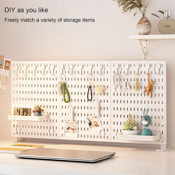 Carla Home 2 Pack Desk Pegboard Organizer Kit With Hooks Tray & Mount Ideal For Office Gaming Setup Workspace Organization (White) Personal Organisers