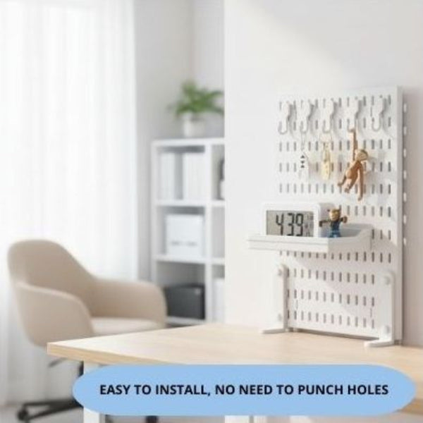 Carla Home 2 Pack Desk Pegboard Organizer Kit With Hooks Tray & Mount Ideal For Office Gaming Setup Workspace Organization (White) Personal Organisers