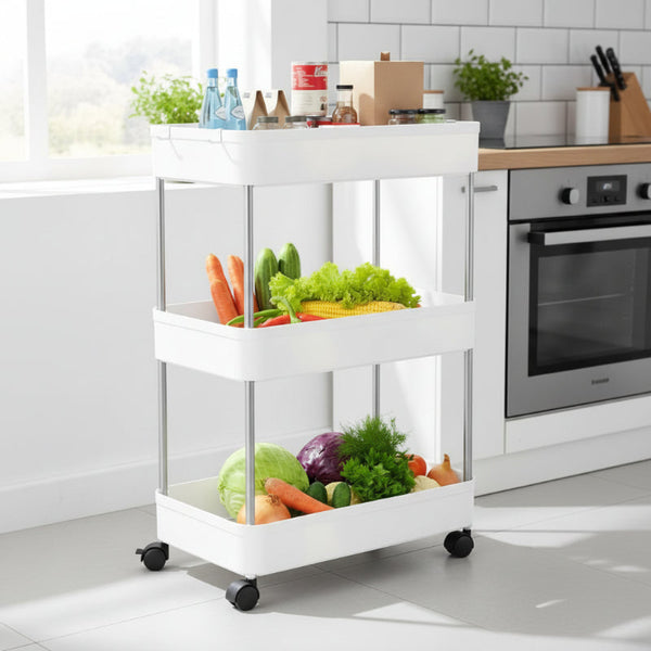 Carla Home Slim Storage Cart Organizer Trolley With Wheels For Kitchen Bathroom Laundry & Narrow Spaces (3 Tier) Kitchen Carts
