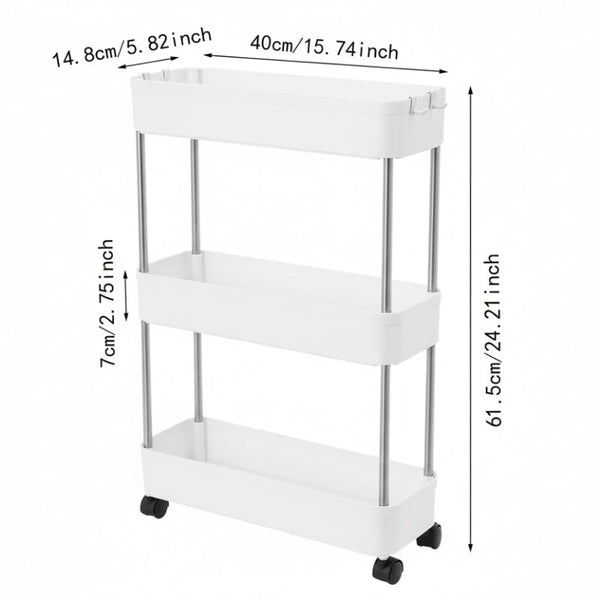 Carla Home Slim Storage Cart Organizer Trolley With Wheels For Kitchen Bathroom Laundry & Narrow Spaces (3 Tier) Kitchen Carts