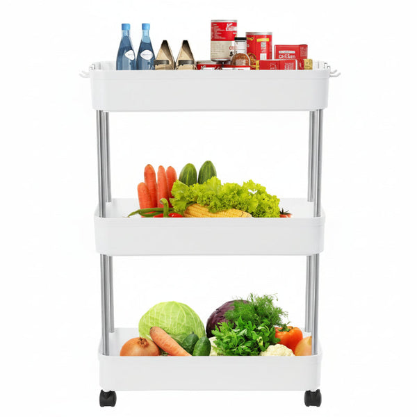 Carla Home Slim Storage Cart Organizer Trolley With Wheels For Kitchen Bathroom Laundry & Narrow Spaces (3 Tier) Kitchen Carts