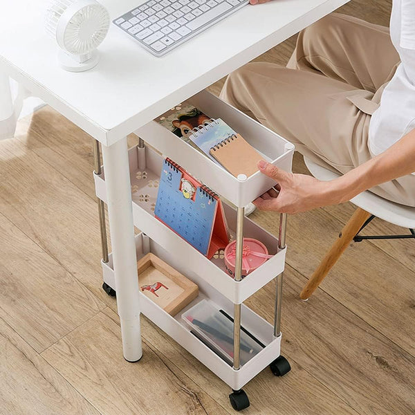 Carla Home Slim Storage Cart Organizer Trolley With Wheels For Kitchen Bathroom Laundry & Narrow Spaces (3 Tier) Kitchen Carts