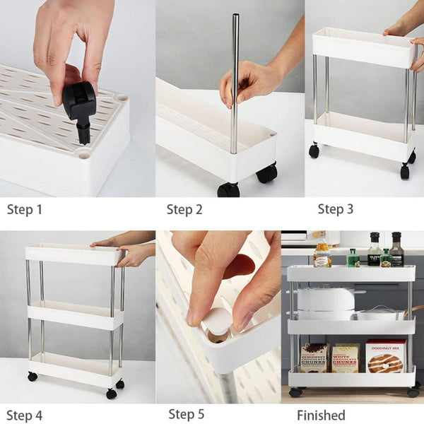 Carla Home Slim Storage Cart Organizer Trolley With Wheels For Kitchen Bathroom Laundry & Narrow Spaces (3 Tier) Kitchen Carts