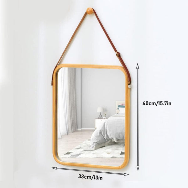 Carla Home Hanging Wall Mirror With Bamboo Frame Adjustable Leather Strap For Bathroom Bedroom Vanity Or Entryway (40X33 Cm) Mirrors