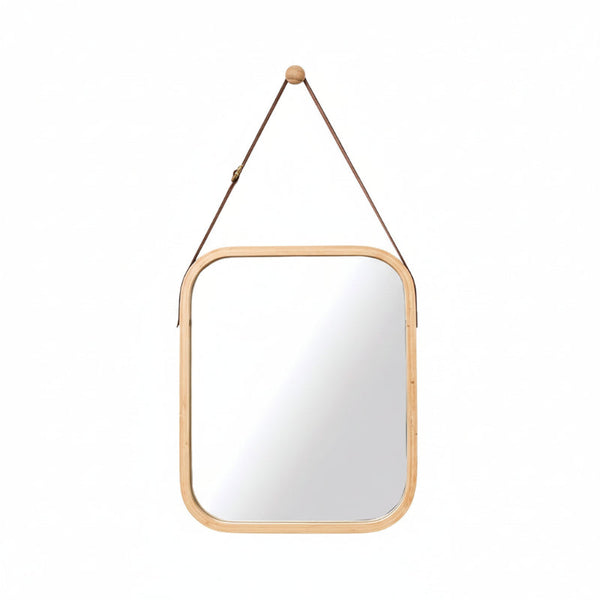 Carla Home Hanging Wall Mirror With Bamboo Frame Adjustable Leather Strap For Bathroom Bedroom Vanity Or Entryway (40X33 Cm) Mirrors