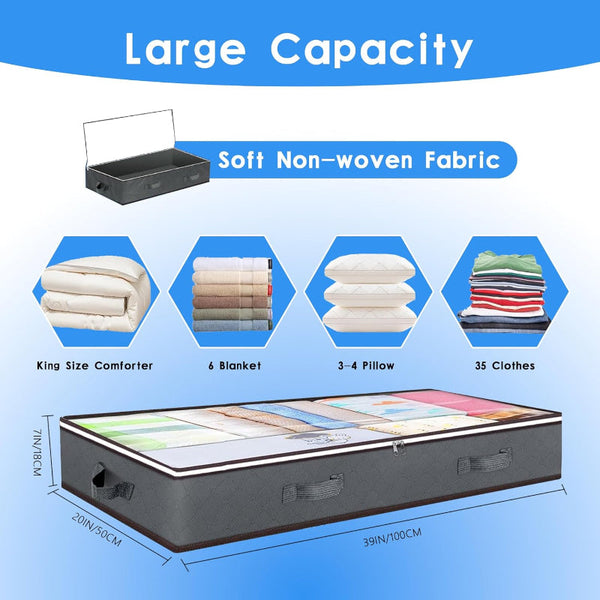 Carla Home 4 Pack Underbed Storage Bins With 90L Large Capacity Containers For Comforters Linen Pillows Toys Towels Blankets Storage Bins & Baskets