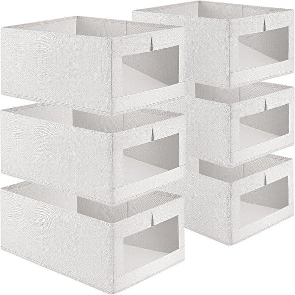 Carla Home 6 Pack Closet Storage Bins With Clear Window For Shelves Clothes Toys Wardrobe & Bedroom Organization Storage Bins & Baskets