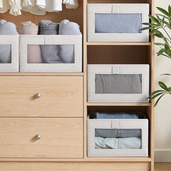 Carla Home 6 Pack Closet Storage Bins With Clear Window For Shelves Clothes Toys Wardrobe & Bedroom Organization Storage Bins & Baskets