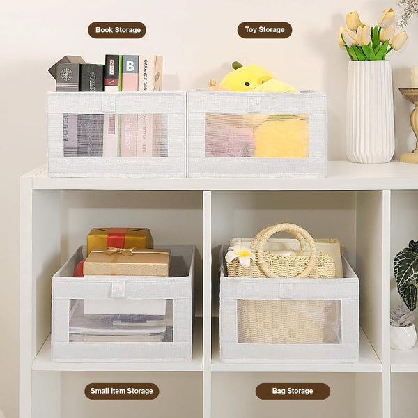 Carla Home 6 Pack Closet Storage Bins With Clear Window For Shelves Clothes Toys Wardrobe & Bedroom Organization Storage Bins & Baskets