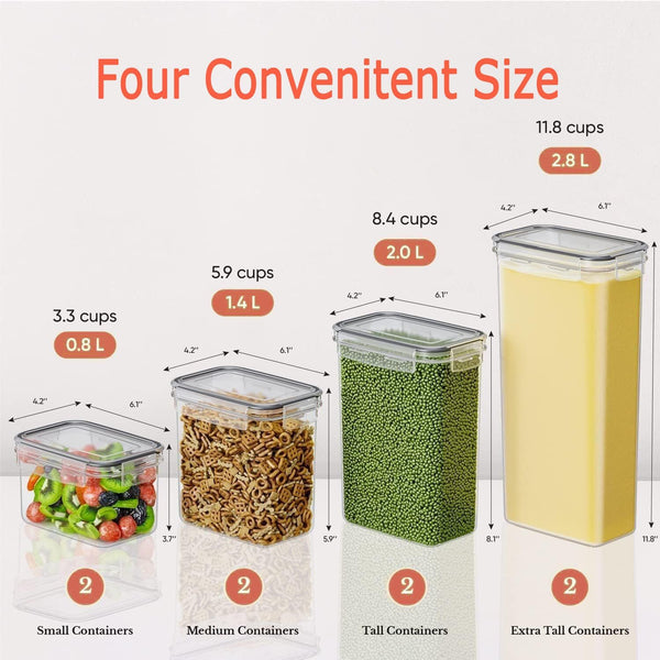 Carla Home 8 Piece Airtight Set With Lids & Labels For Kitchen Food Storage Containers