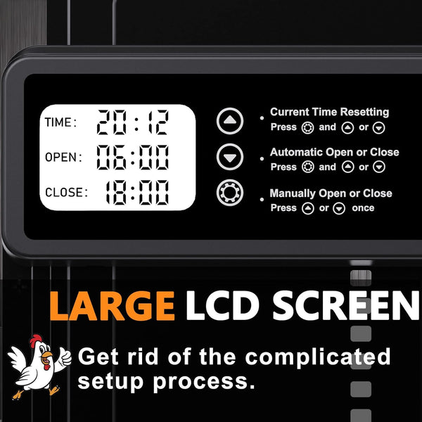Carla Home Automatic Chicken Coop Door Opener With Timer Control Anti Pinch Protection Lcd Display And Battery Powered For Backyard Chickens Small Ani
