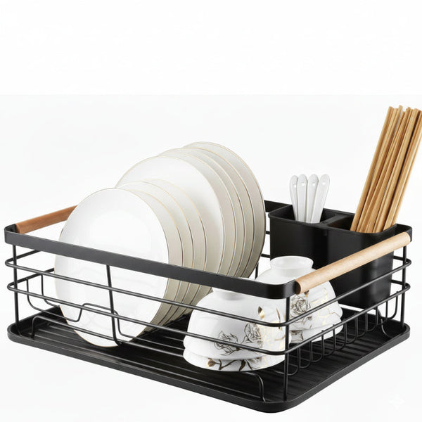 Carla Home Dish Drying Rack With Wooden Handles Removable Cutlery Holder Drainboard For Kitchen Countertop Racks & Holders