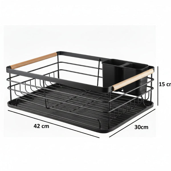 Carla Home Dish Drying Rack With Wooden Handles Removable Cutlery Holder Drainboard For Kitchen Countertop Racks & Holders
