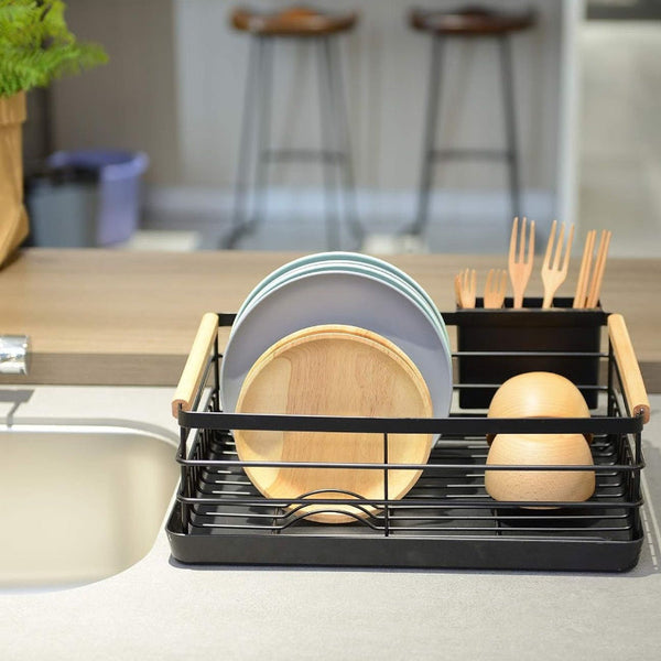 Carla Home Dish Drying Rack With Wooden Handles Removable Cutlery Holder Drainboard For Kitchen Countertop Racks & Holders