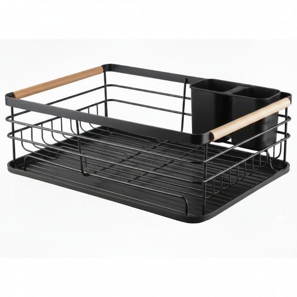Carla Home Dish Drying Rack With Wooden Handles Removable Cutlery Holder Drainboard For Kitchen Countertop Racks & Holders