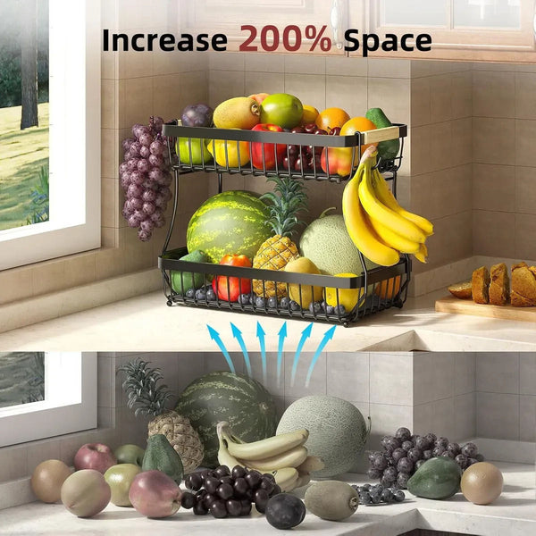 Carla Home 2 Tier Fruit Basket Metal Storage Bowl Kitchen Counter Organizer With Handles For Fruits Vegetables Snacks & Bread Storage Bins & Baskets