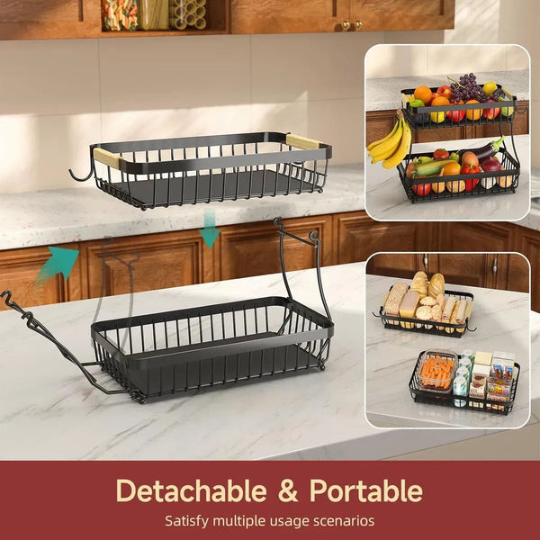 Carla Home 2 Tier Fruit Basket Metal Storage Bowl Kitchen Counter Organizer With Handles For Fruits Vegetables Snacks & Bread Storage Bins & Baskets