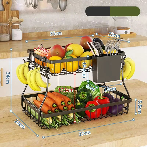 Carla Home 2 Tier Fruit Basket Metal Storage Bowl Kitchen Counter Organizer With Handles For Fruits Vegetables Snacks & Bread Storage Bins & Baskets