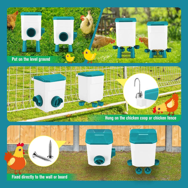 Carla Home Automatic Chicken Feeder Waterer Set With 8Kg Food 7L Capacity For Coop Chickens Ducks Quails (Blue) Backyard Poultry Feeders