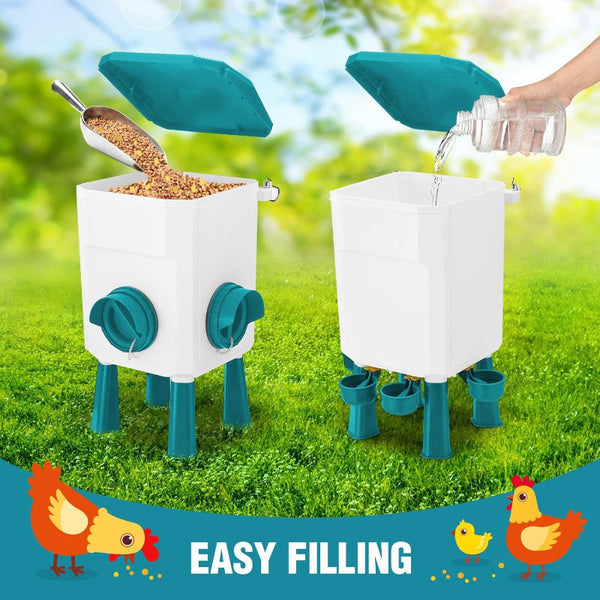Carla Home Automatic Chicken Feeder Waterer Set With 8Kg Food 7L Capacity For Coop Chickens Ducks Quails (Blue) Backyard Poultry Feeders