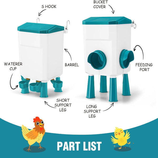 Carla Home Automatic Chicken Feeder Waterer Set With 8Kg Food 7L Capacity For Coop Chickens Ducks Quails (Blue) Backyard Poultry Feeders