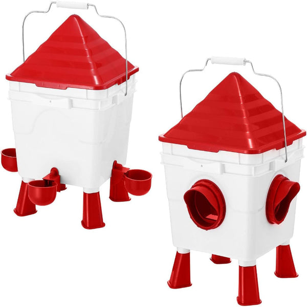 Carla Home Chicken Feeder Waterer Set Automatic Gravity Dispenser With 8Kg Food & 8L Capacity 4 Ports Cups Clean Poultry Feeding For Coop Duck Quail H