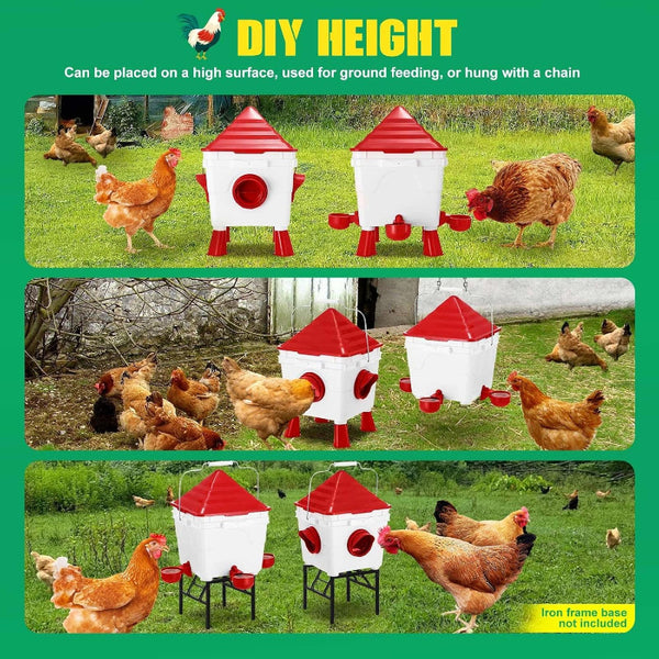 Carla Home Chicken Feeder Waterer Set Automatic Gravity Dispenser With 8Kg Food & 8L Capacity 4 Ports Cups Clean Poultry Feeding For Coop Duck Quail H