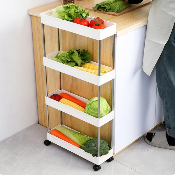 Carla Home Slim Storage Cart Organizer Trolley With Wheels For Kitchen Bathroom Laundry & Narrow Spaces (4 Tier) Kitchen Carts