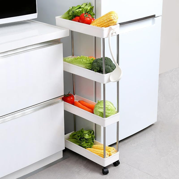 Carla Home Slim Storage Cart Organizer Trolley With Wheels For Kitchen Bathroom Laundry & Narrow Spaces (4 Tier) Kitchen Carts
