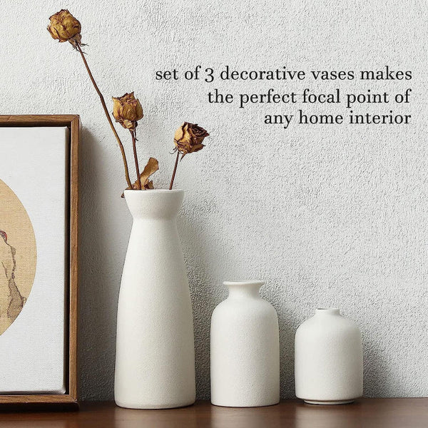 Ceramic Set Of 3 Modern White For Home Dcor Vases