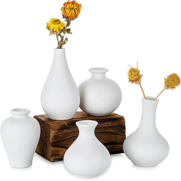 Ceramic Set Of 5 White For Home Decor Vases