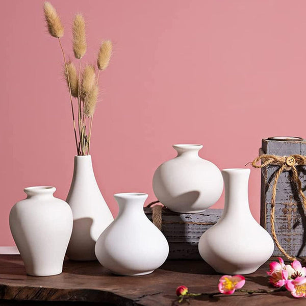 Ceramic Set Of 5 White For Home Decor Vases
